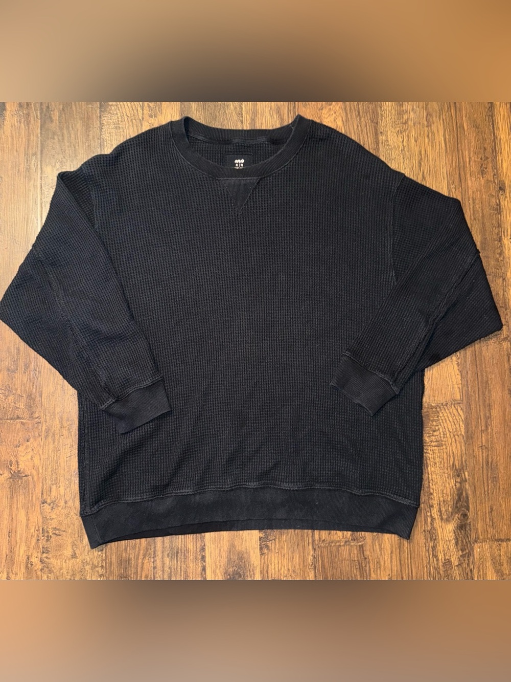 Aerie Women’s Black Waffle Knit Crewneck Sweater Size XL